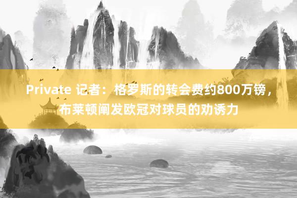 Private 记者：格罗斯的转会费约800万镑，布莱顿阐发欧冠对球员的劝诱力